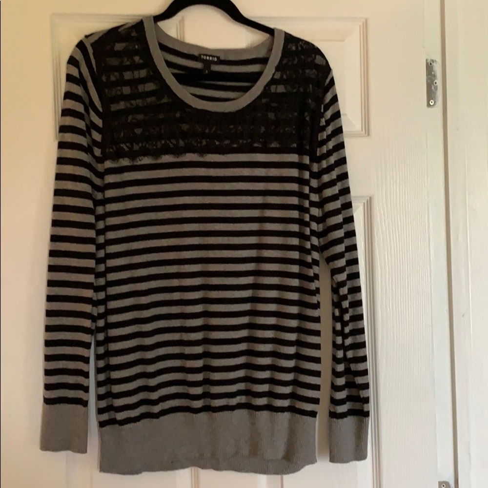 Striped Sweater with Lace